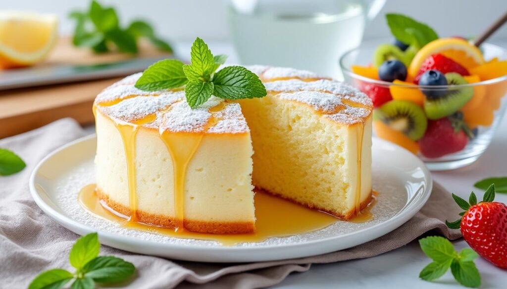 découvrez une recette de gâteau léger, parfait pour accompagner une salade de fruits fraîche et fruitée, idéale pour un dessert sain et savoureux.