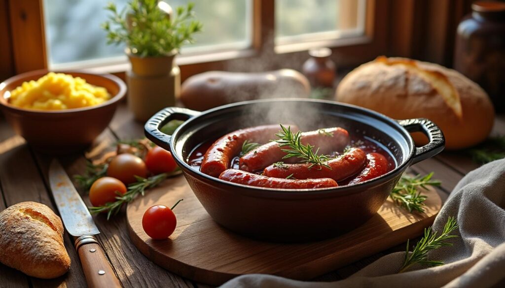 découvrez la recette traditionnelle savoyarde des diots au vin rouge, un plat facile à préparer et riche en saveurs pour réchauffer vos repas.