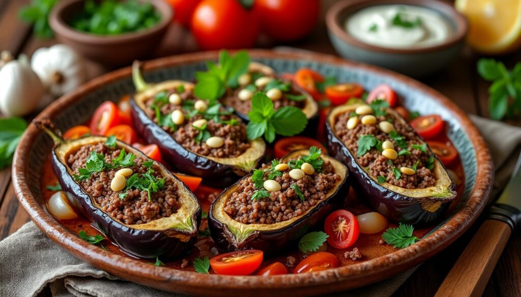 découvrez la recette libanaise authentique des aubergines farcies à la viande hachée, un plat savoureux et parfumé idéal pour vos repas gourmands.
