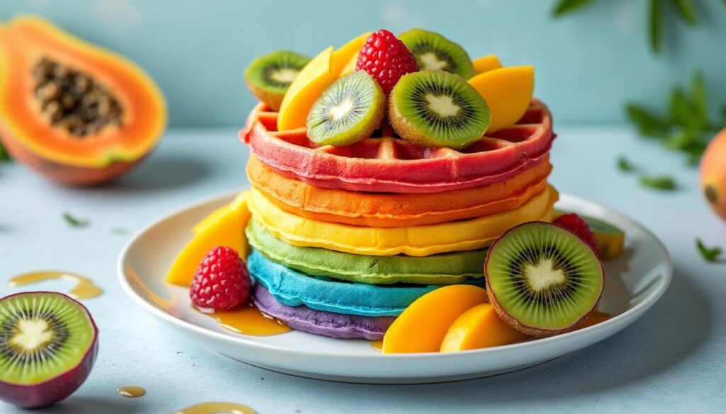 découvrez notre recette facile et colorée de gaufres arc en ciel aux fruits exotiques, parfaite pour un dessert gourmand et vitaminé qui émerveillera petits et grands.