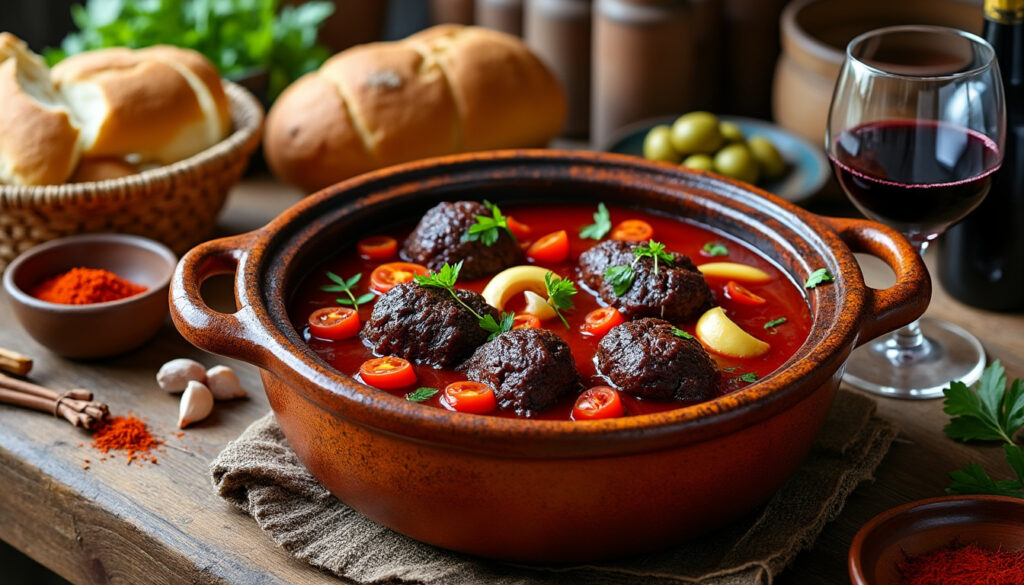 découvrez la recette traditionnelle andalouse du rabo de toro, un plat savoureux à base de queue de taureau mijotée avec des épices et des légumes pour un goût authentique.