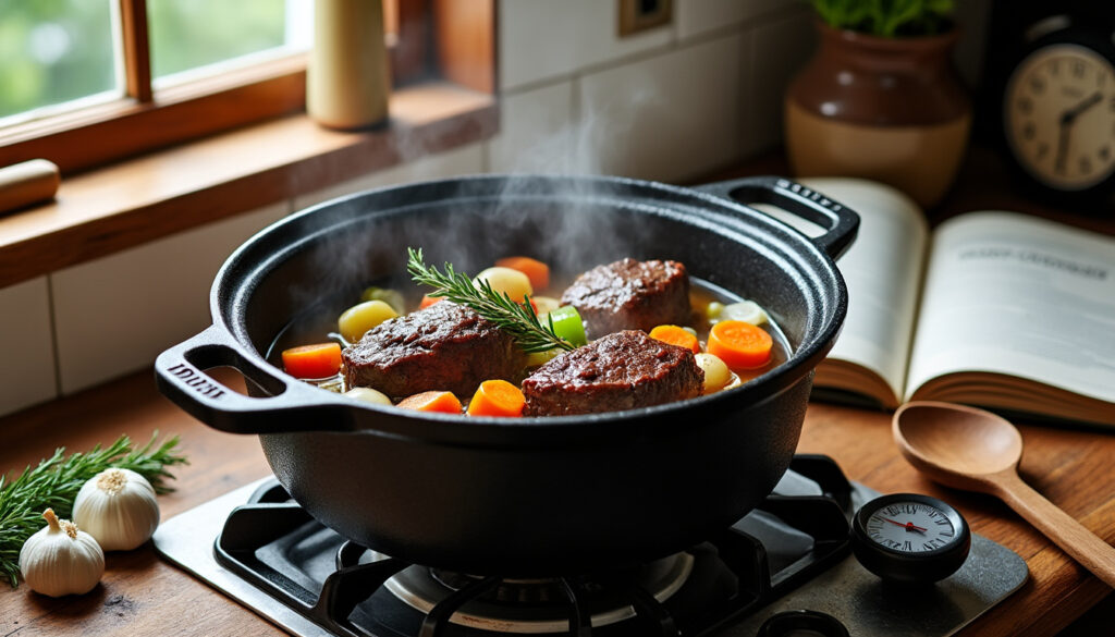 découvrez notre recette facile de jarret de bœuf mijoté à cuisson lente, pour une viande tendre et savoureuse, parfaite pour vos repas réconfortants.