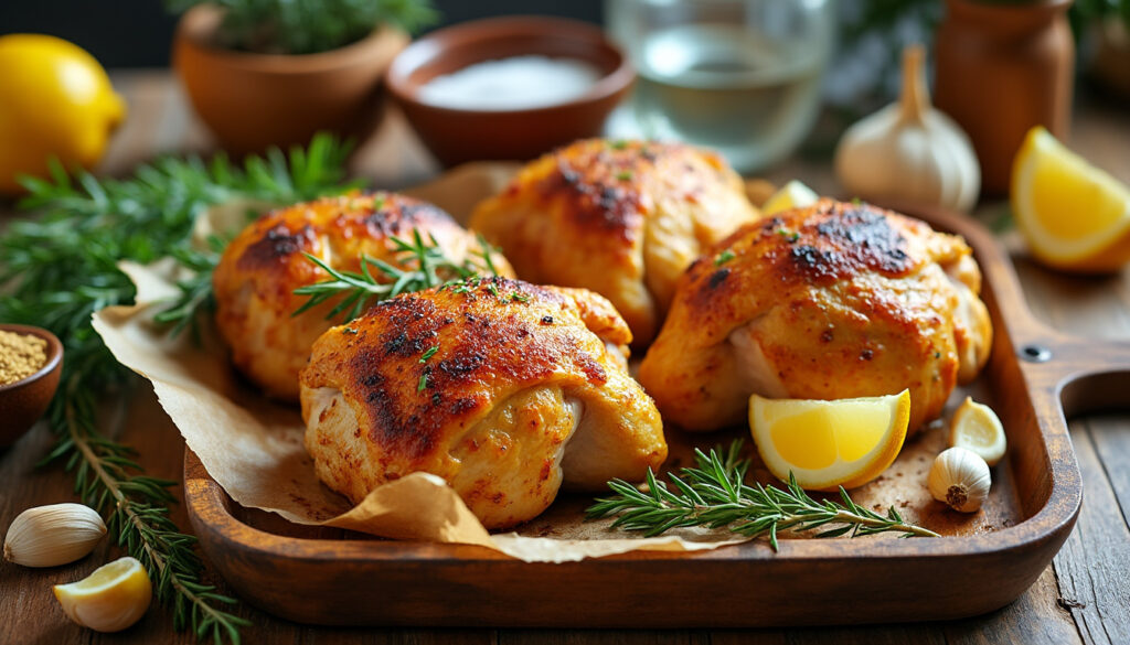 découvrez une recette facile et rapide pour des cuisses de poulet au four croustillantes à souhait. parfaite pour un repas savoureux en toute simplicité !