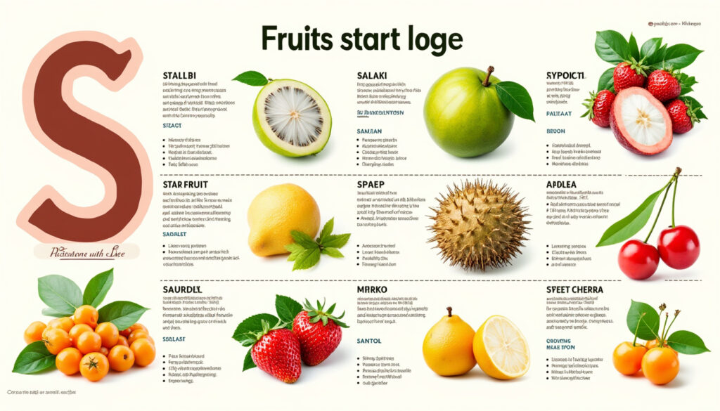 découvrez notre liste complète des fruits commençant par la lettre s. explorez des saveurs variées et des bienfaits pour votre santé avec ces fruits délicieux.