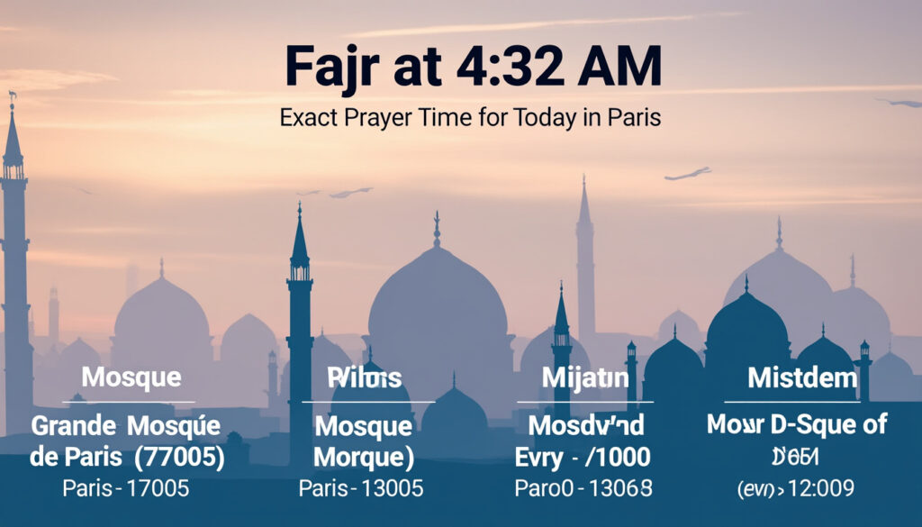 découvrez les horaires précis de la prière de fajr à paris aujourd'hui, ainsi que les lieux recommandés pour accomplir cette prière dans la ville.