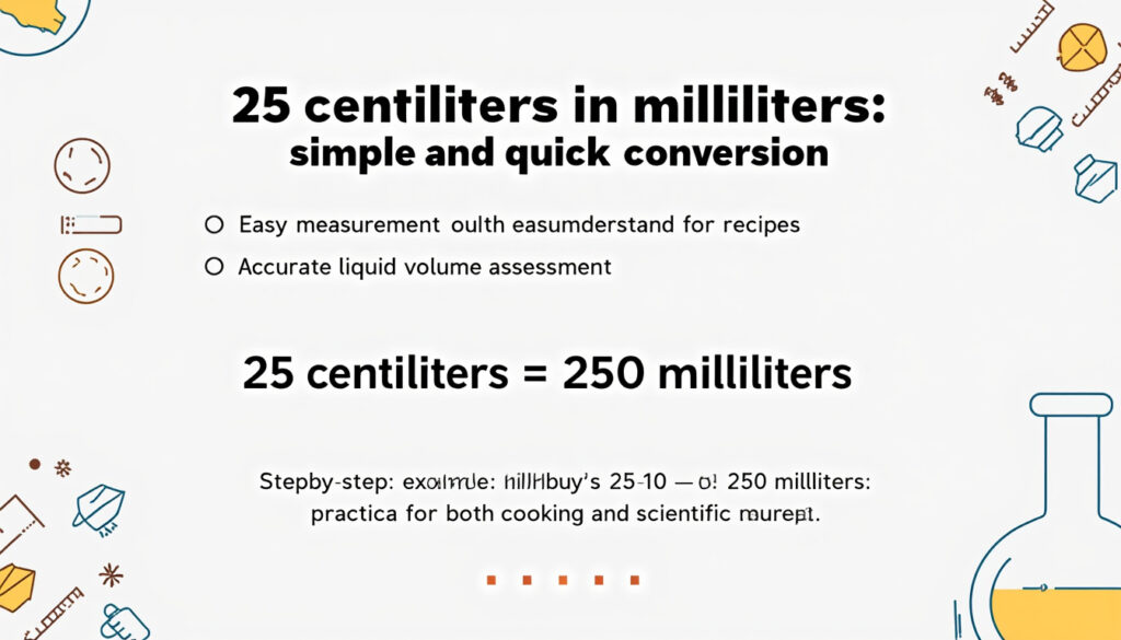 apprenez à convertir facilement 25 centilitres en millilitres avec notre guide simple et rapide. conversion précise pour toutes vos mesures liquides.