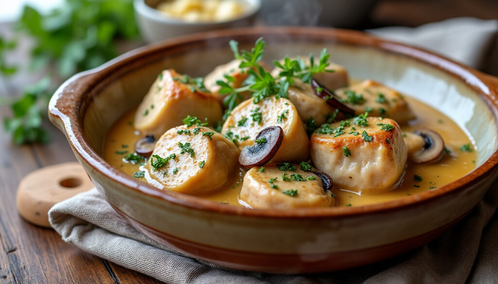 découvrez notre recette facile de chapon en morceaux à la crème et aux champignons pour un plat savoureux et réconfortant, idéal pour toutes les occasions.