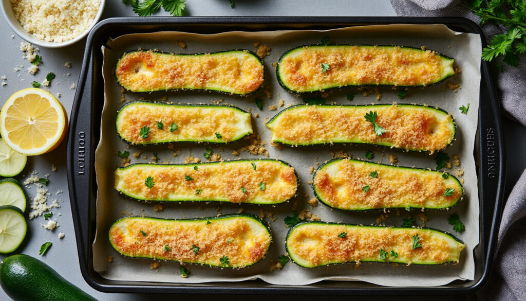 découvrez une recette facile de courgettes au four, dorées et croustillantes au parmesan. un accompagnement savoureux, prêt en quelques minutes !